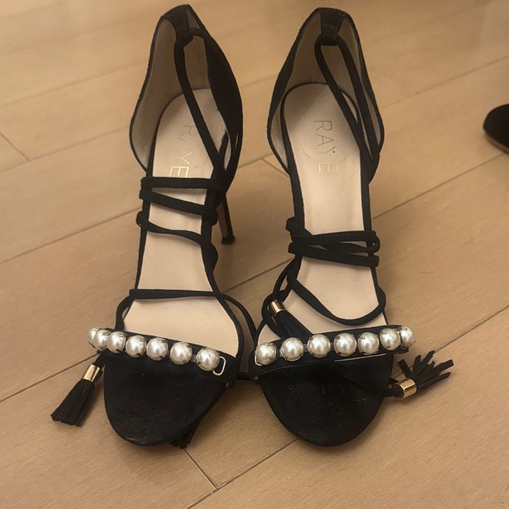 RAYE Black Heels with Pearl Accents